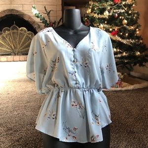 Foral Light blue Button Blouse